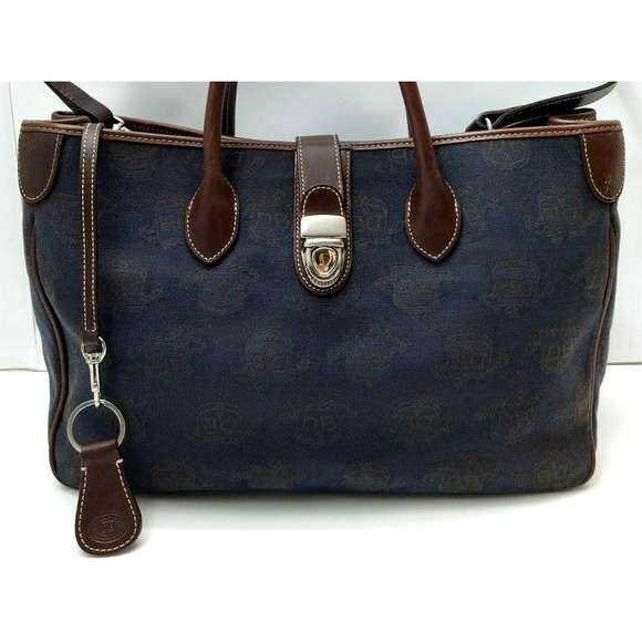 Dooney & Bourke Midnight Blue Canvas Leather Trim Top Handle Satchel Bag - Picture 4 of 12